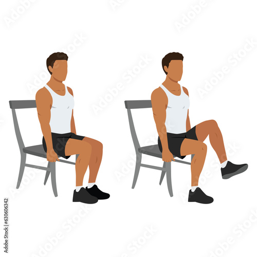 Man doing seated knee lifts or seated knee elevations. Flat vector illustration isolated on white background