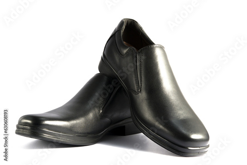 Black leather man's shoes isolated on white background 