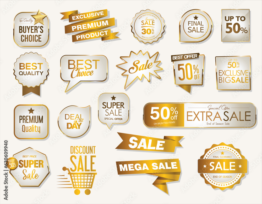 Super sale golden badges and labels vector collection 