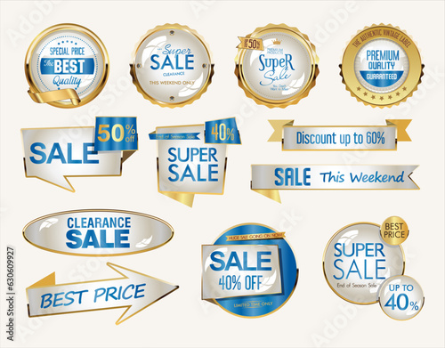 Super sale golden badges and labels vector collection 