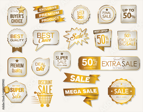 Super sale golden badges and labels vector collection 