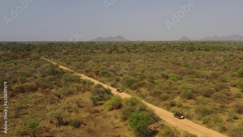 Aerial view of a cars in a landscape Imatong South Sudan photo