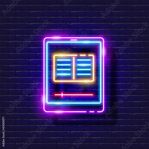 Online reading, audio reading, online education icon. Neon glowing vector illustration