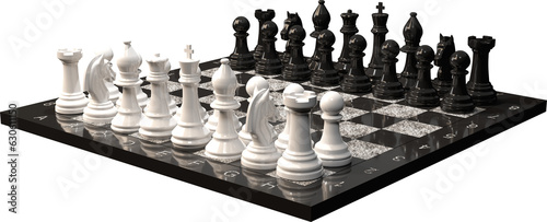 Chess. Chess pieces on the board. Transparent background. 3D Rendering.