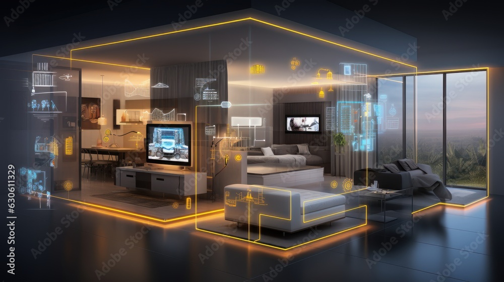 Smart Home Technology, Internet of Things Concept, Home Automation Control System. Generative Ai Smart Home Technology, Internet of Things Concept, Home Automation Control System. Generative Ai