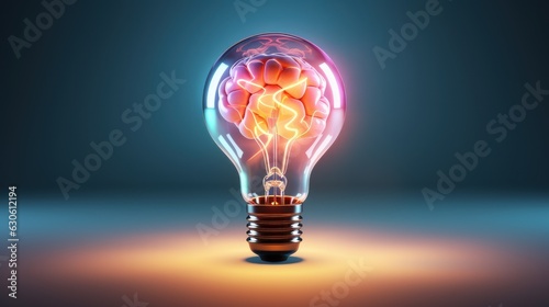 Lightbulb with Brain Innovative New Creative Ideas, Smart Thinking Concept. Generative Ai