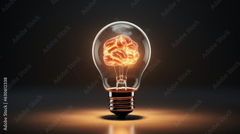 Lightbulb with Brain Innovative New Creative Ideas, Smart Thinking Concept. Generative Ai Lightbulb with Brain Innovative New Creative Ideas, Smart Thinking Concept. Generative Ai