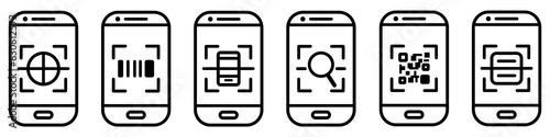 Smartphone Scan qr code icons. Barcode scanner, mobile scanner, qr code scanner icon in mobile phone concept. 