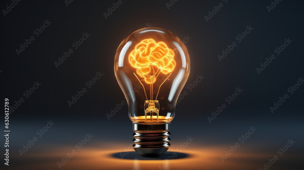 Lightbulb with Brain Innovative New Creative Ideas, Smart Thinking Concept. Generative Ai Lightbulb with Brain Innovative New Creative Ideas, Smart Thinking Concept. Generative Ai