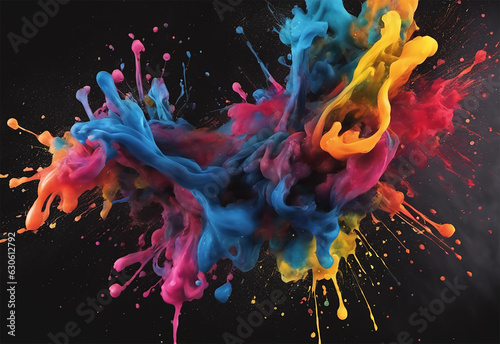 colorful ink crossing out, black background