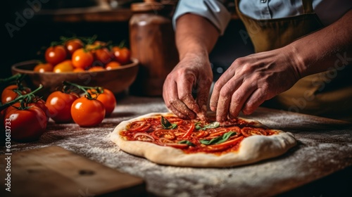 Italian Chef making Pizza. AI Generative