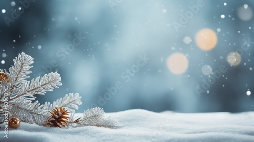 christmas background with christmas tree and snow, Generative AI © tanatat