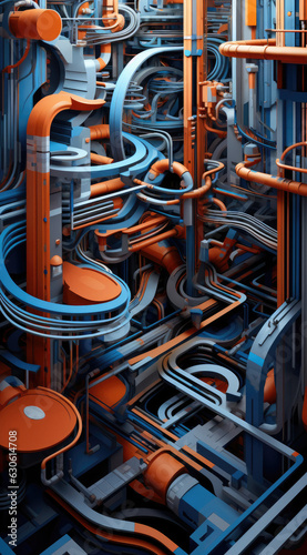 Abstract tubes poster painting art orange blue