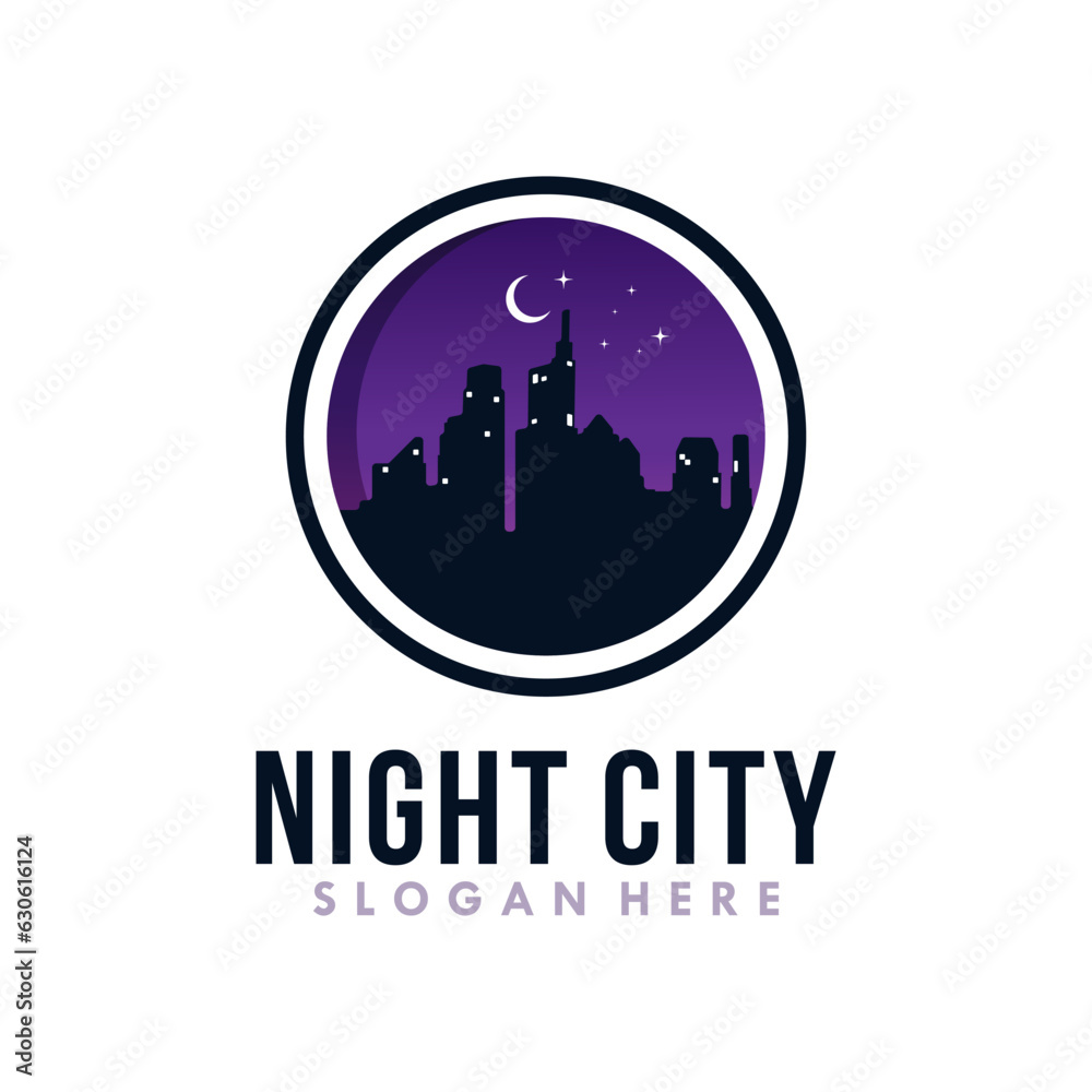 Fototapeta premium Night city skyline logo design inspiration