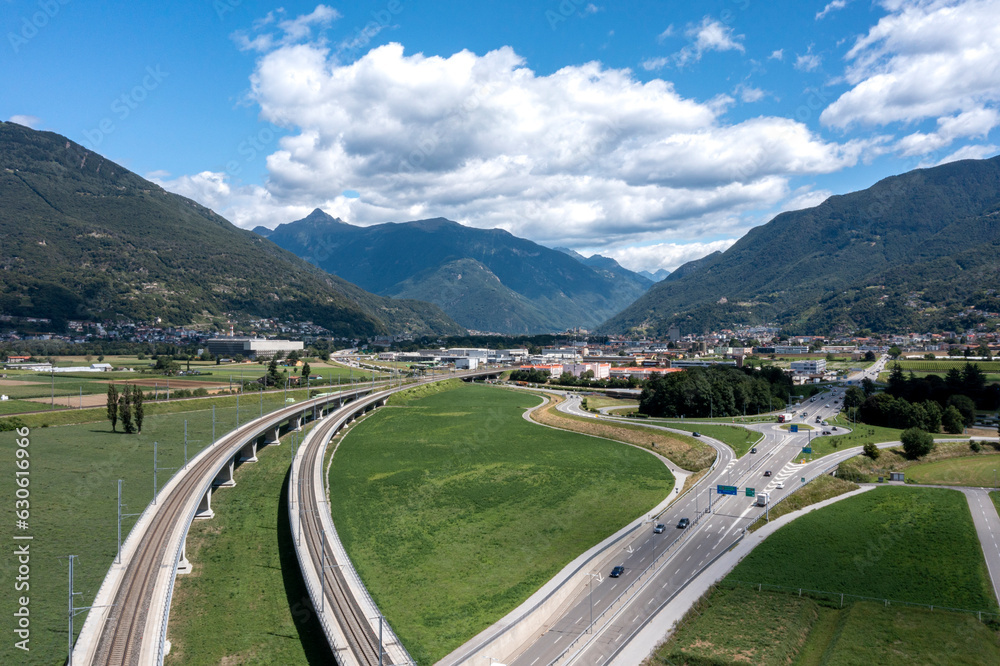 Railway bridge crossing and motorway crossing, Swiss construction and project in Ticino.