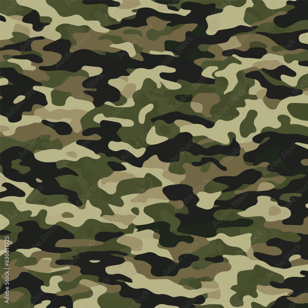 Camouflage seamless pattern. Trendy style camo, repeat print. Vector illustration. Khaki texture, perfect for military army design Camouflage seamless pattern. Trendy style camo, repeat print. Vector illustration. Khaki texture, perfect for military army design