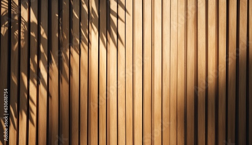 A sunlit wooden wall evokes a tranquil sense of nature and design  with its abstract shadows and intricate texture inviting the viewer to explore its unique beauty