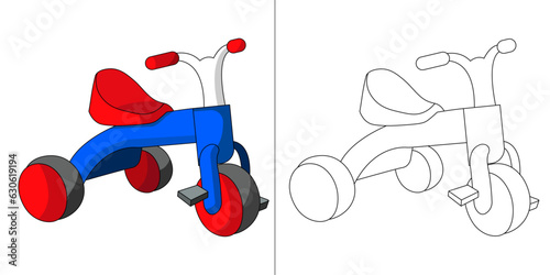 Cute and funny coloring page of a Childs Trike.  Hours of fun for a toddler or little kids.  Very easy to color
