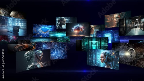 AI montage - 3D circle animation - artificial intelligence Cases - Cybersecurity - Digital Background 