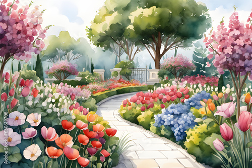 A picture of a beautiful flower garden. Generative AI