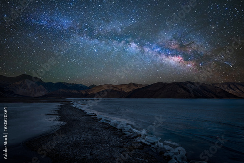Frozen Pangong Lake: A Mesmerizing Night Landscape under the Bright Milky Way