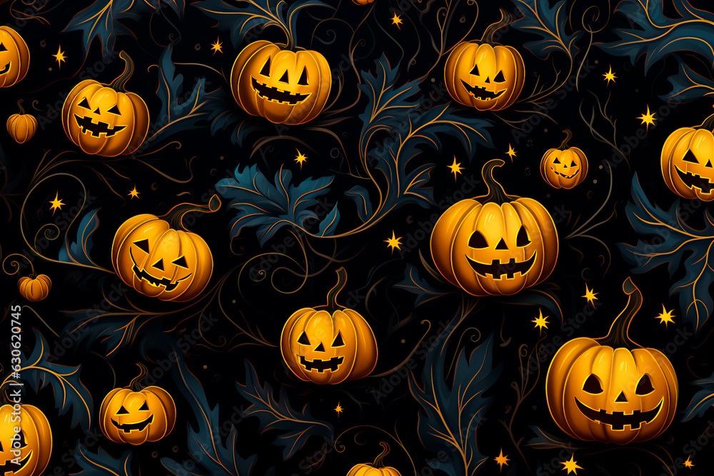 Halloween pattern. Jack's pumpkins. Background, wallpaper. AI generation