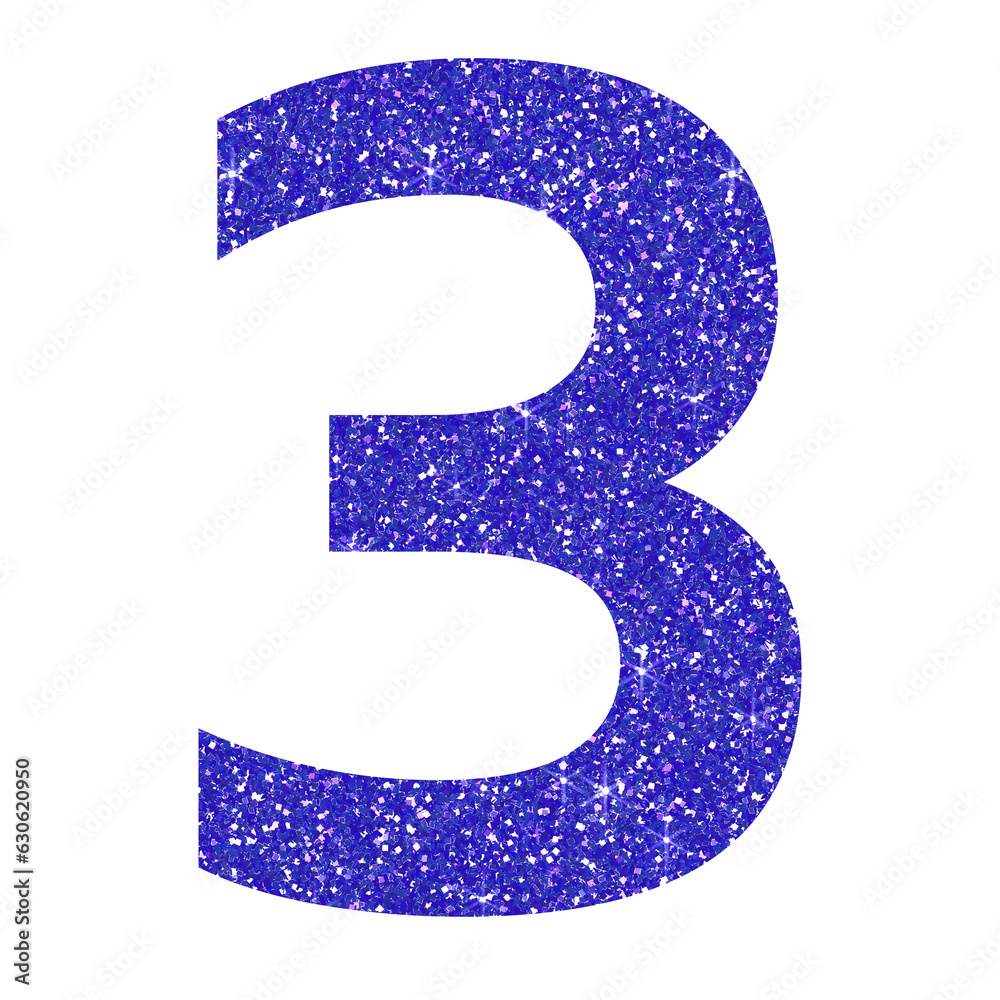 Dark blue glitter number three in transparent background.Number 3 icon, Design for decorating, background, wallpaper, illustration. Dark blue glitter number three in transparent background.Number 3 icon, Design for decorating, background, wallpaper, illustration.