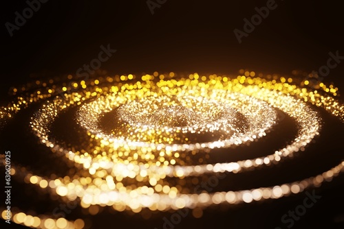 Abstract Glitter Golden particles Flow wave background 3D rendering