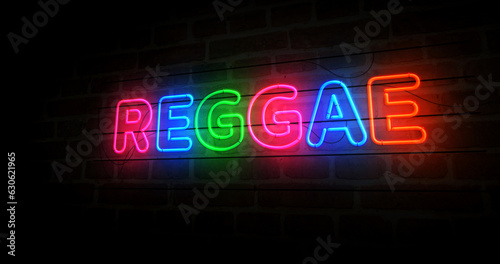 Reggae music neon light 3d illustration