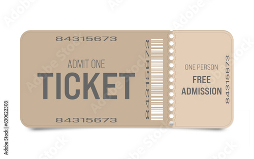 Brown ticket free entry for one person on a white background. Vector illustration
