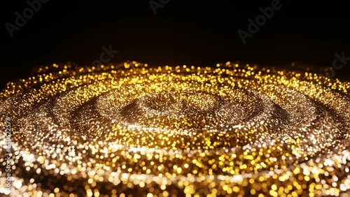 Abstract Glitter Golden particles Flow wave background 3D rendering