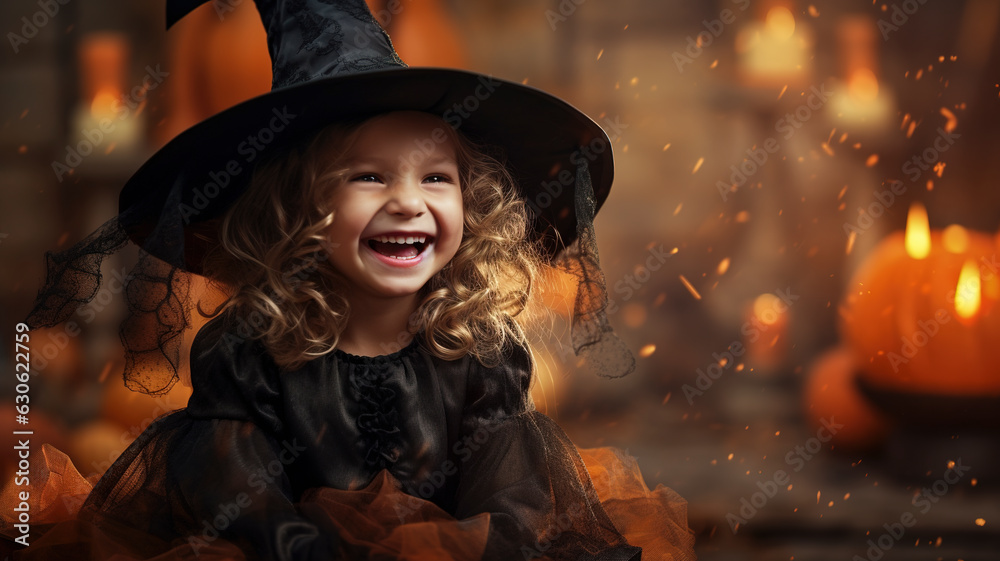 Happy laughing girl in witch costume for halloween Happy laughing girl in witch costume for halloween