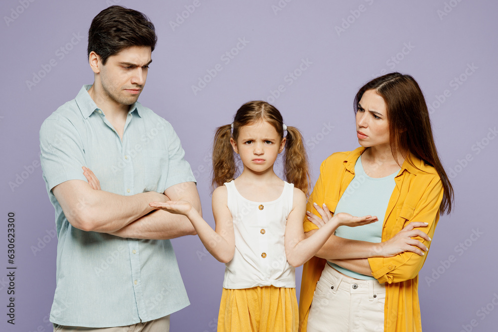 Young Sad Confused Parents Mom Dad With Naughty Child Kid Daughter Girl