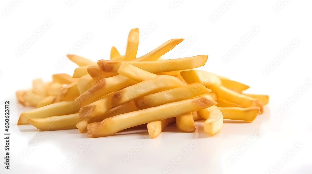 Isolated fresh, ruddy french fries. Generative AI technology. Isolated fresh, ruddy french fries. Generative AI technology.