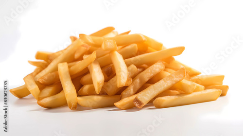 Isolated fresh, ruddy french fries. Generative AI technology. 
