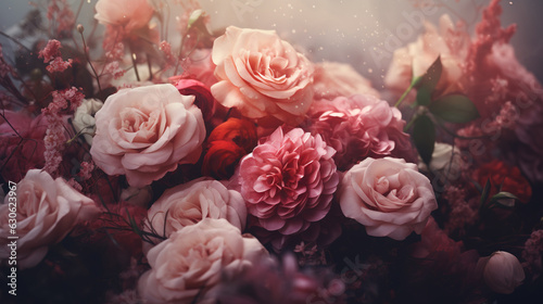 Bouquet of roses, floral wallpaper. AI