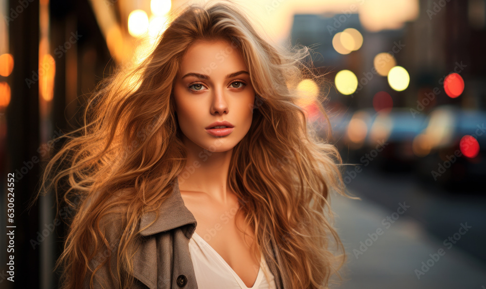 Obraz premium Trendy Hairstyle: Young Woman in Urban Setting