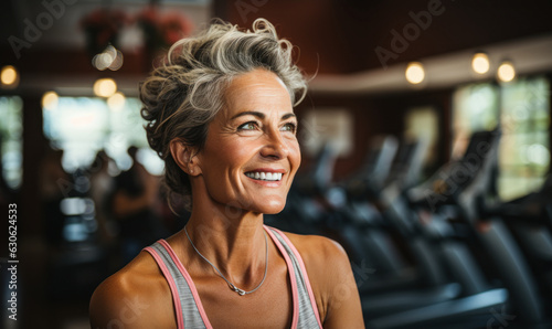 Happy Senior Woman Exercising in Gym: Fitness Portrait