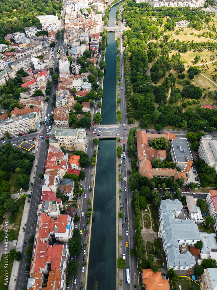 Aerial drone view of Bucharest, Romania