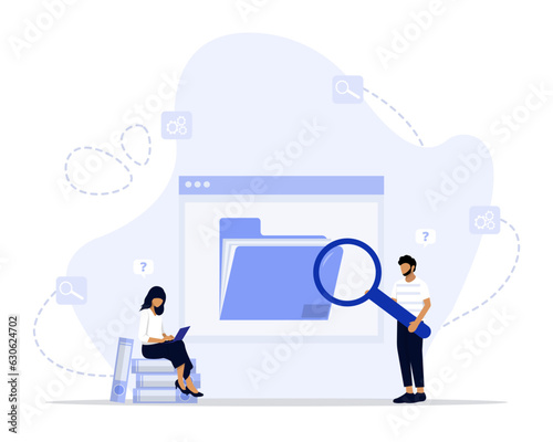 File searching concept illustration. Suitable for landing page, ui, web, app intro card, editorial, flyer, and banner.