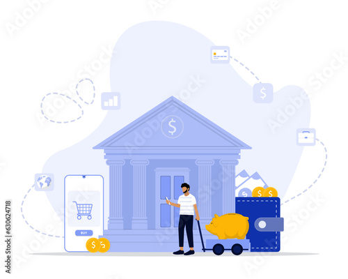 Banking industry concept illustration. Suitable for landing page, ui, web, app intro card, editorial, flyer, 
and banner.
