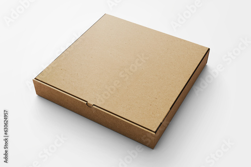 takeaway eco friendly packaging closed pizza delivery food cardboard kraft paper texture square box realistic mockup template isolated 3d render illustration perspective view photo