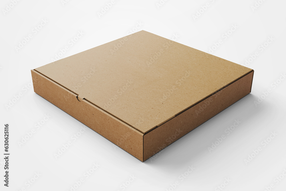 blank eco friendly packaging closed pizza delivery food cardboard kraft texture square box realistic mockup template isolated 3d rendering illustration perspective view