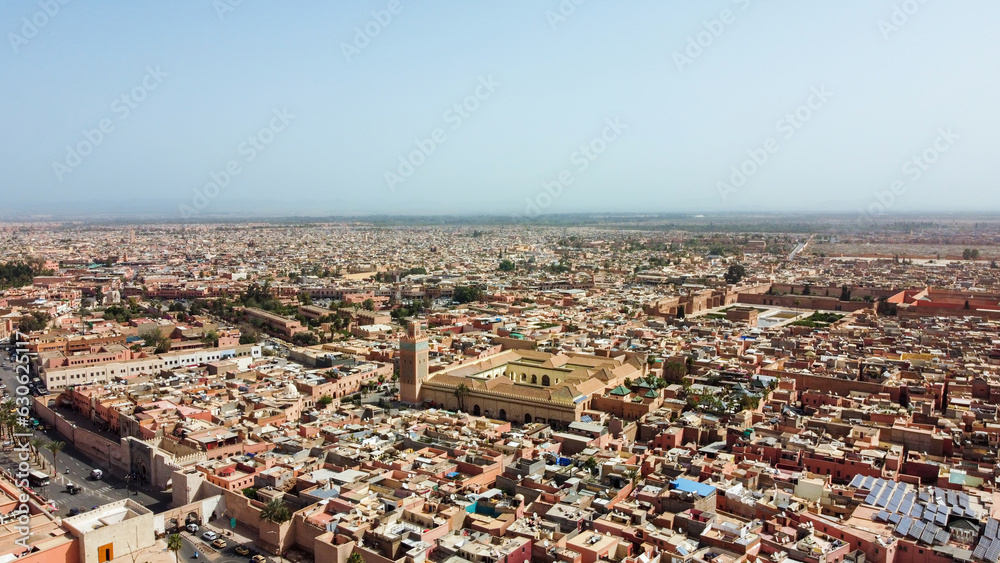 Aerial drone view of Marrakesh, Morocco