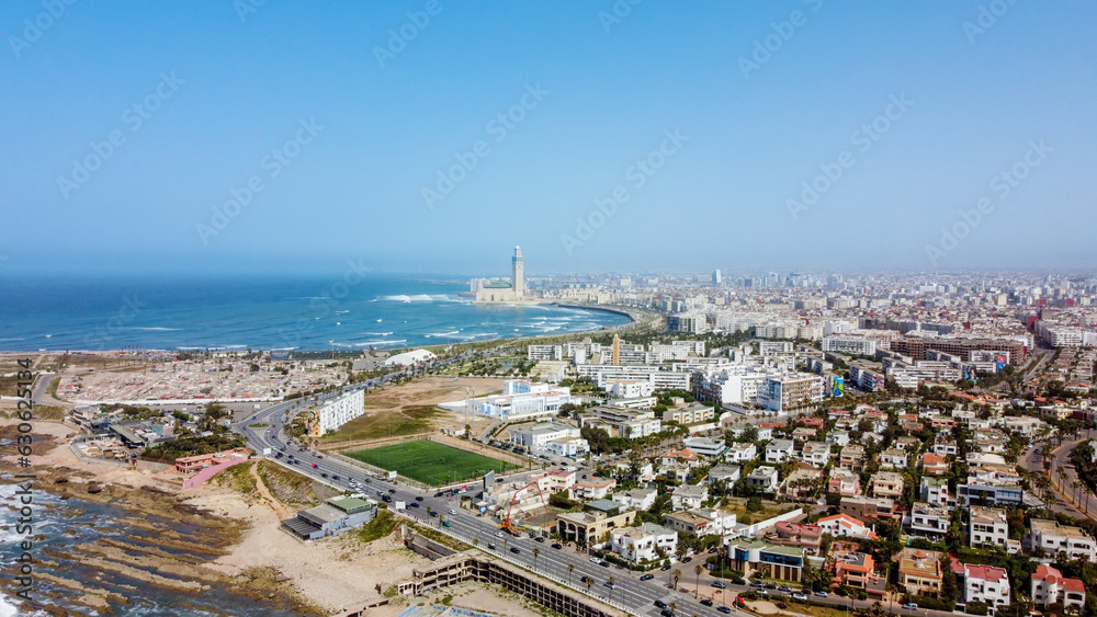 Aerial drone view of Casablanca, Morocco