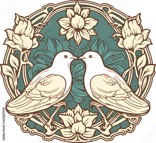 Doves Wedding - Art Nouveau. Generative AI 