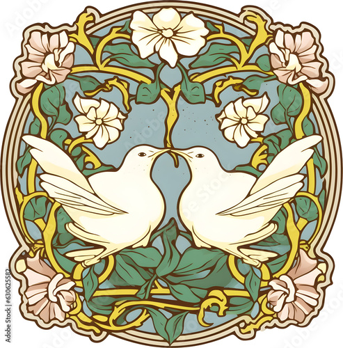 Doves Wedding - Art Nouveau. Generative AI  