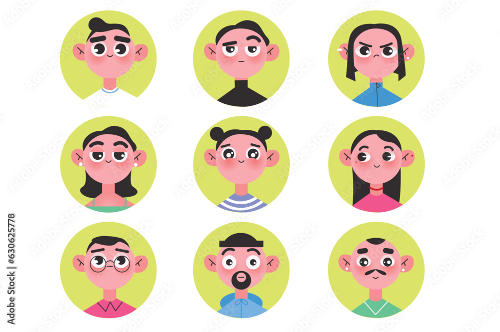 Emotional people icons in flat cartoon design. Demonstration of using icons of people with different emotions. Vector illustration. Emotional people icons in flat cartoon design. Demonstration of using icons of people with different emotions. Vector illustration.