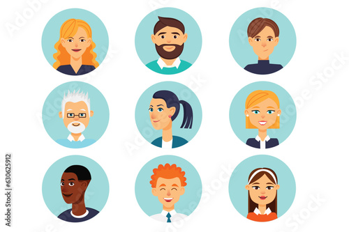 Cartoon people icons in the flat cartoon design. Images of avatars of people of different gender, age and profession on a blue background. Vector illustration.