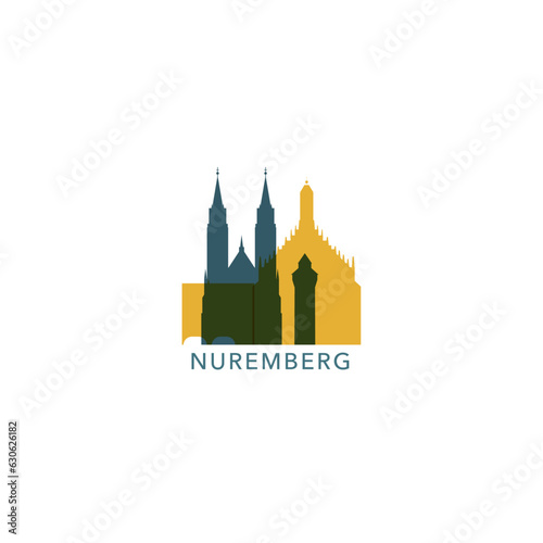 Germany, Nuremberg cityscape, skyline, panorama vector flat logo, icon. Bavaria region townscape emblem contour with landmark and building silhouettes